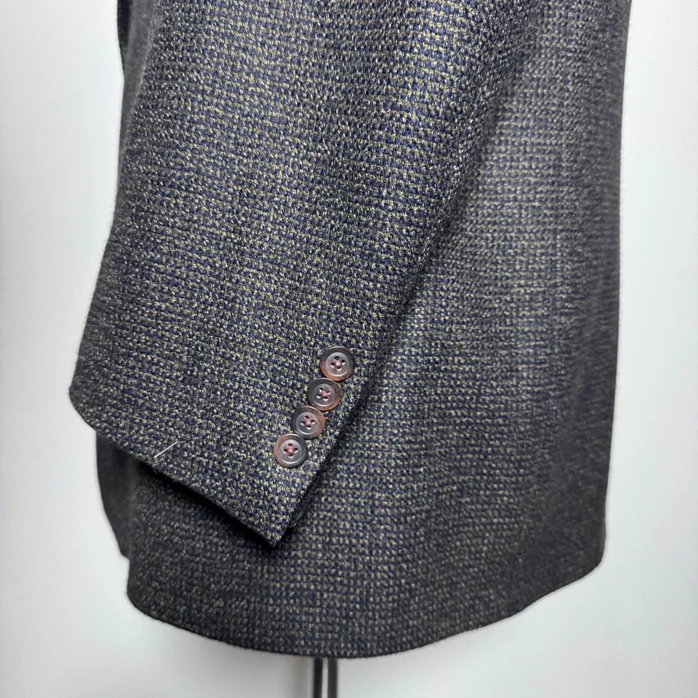 Hart Schaffner Marx‎ Blazer Mens 46L Charcoal Grey Brown Micro-Pattern Wool